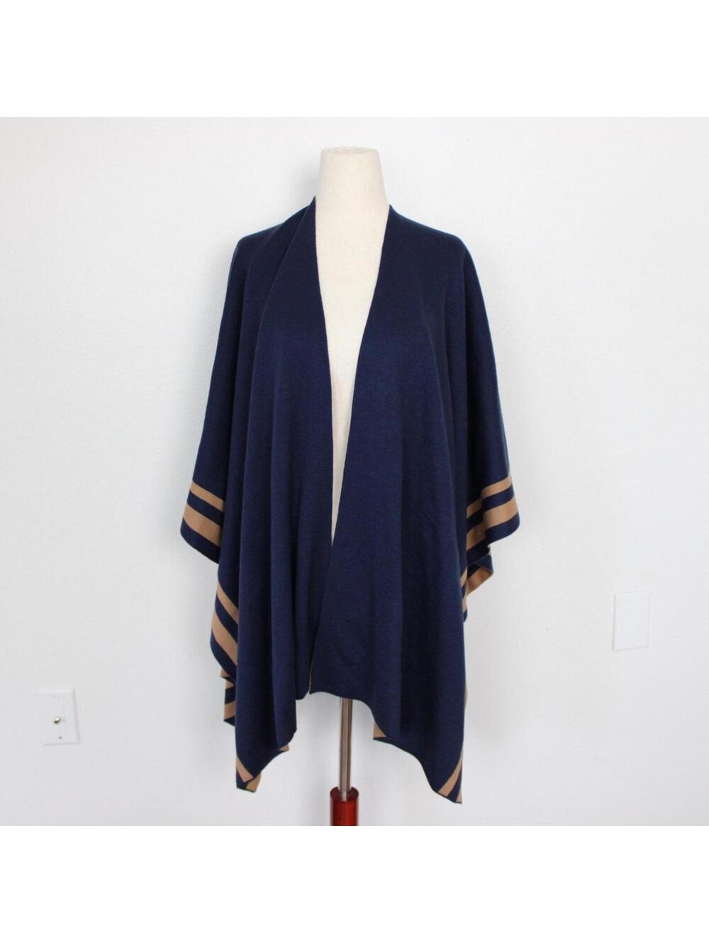 NWT Lauren Ralph Lauren Reversible Jet Setter Ruana Navy Blue Knit Poncho